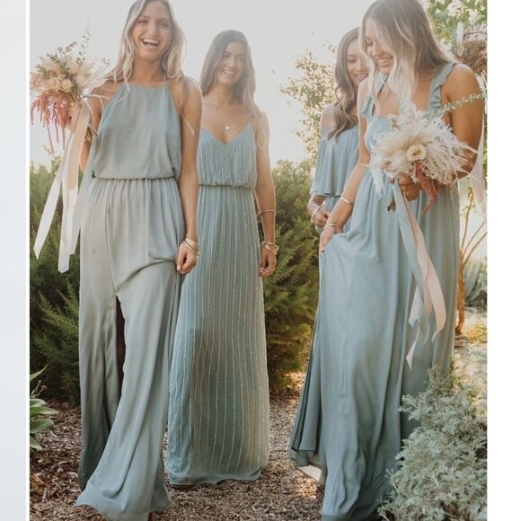 Show Me Your Mumu Bridesmaid Heather Halter Dress in‎ Silver Sage Crisp Large - Picture 6 of 6